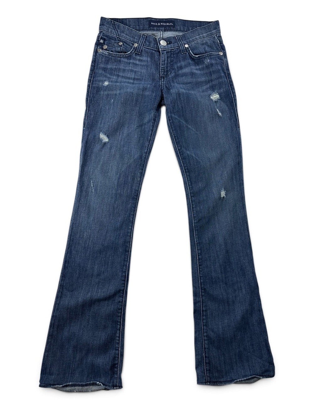 Rock & Republic Distressed Dark Blue Flare Jeans